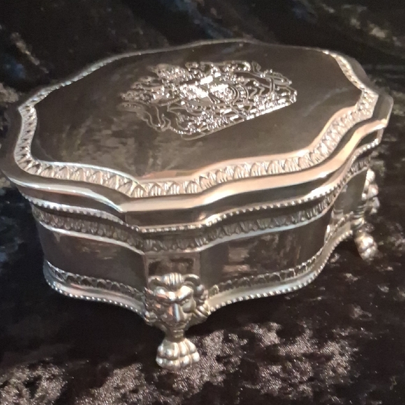 Vintage Silver Plated Jewelery Box Decor Accents with Intricate Scrollwork - Picture 1 of 15